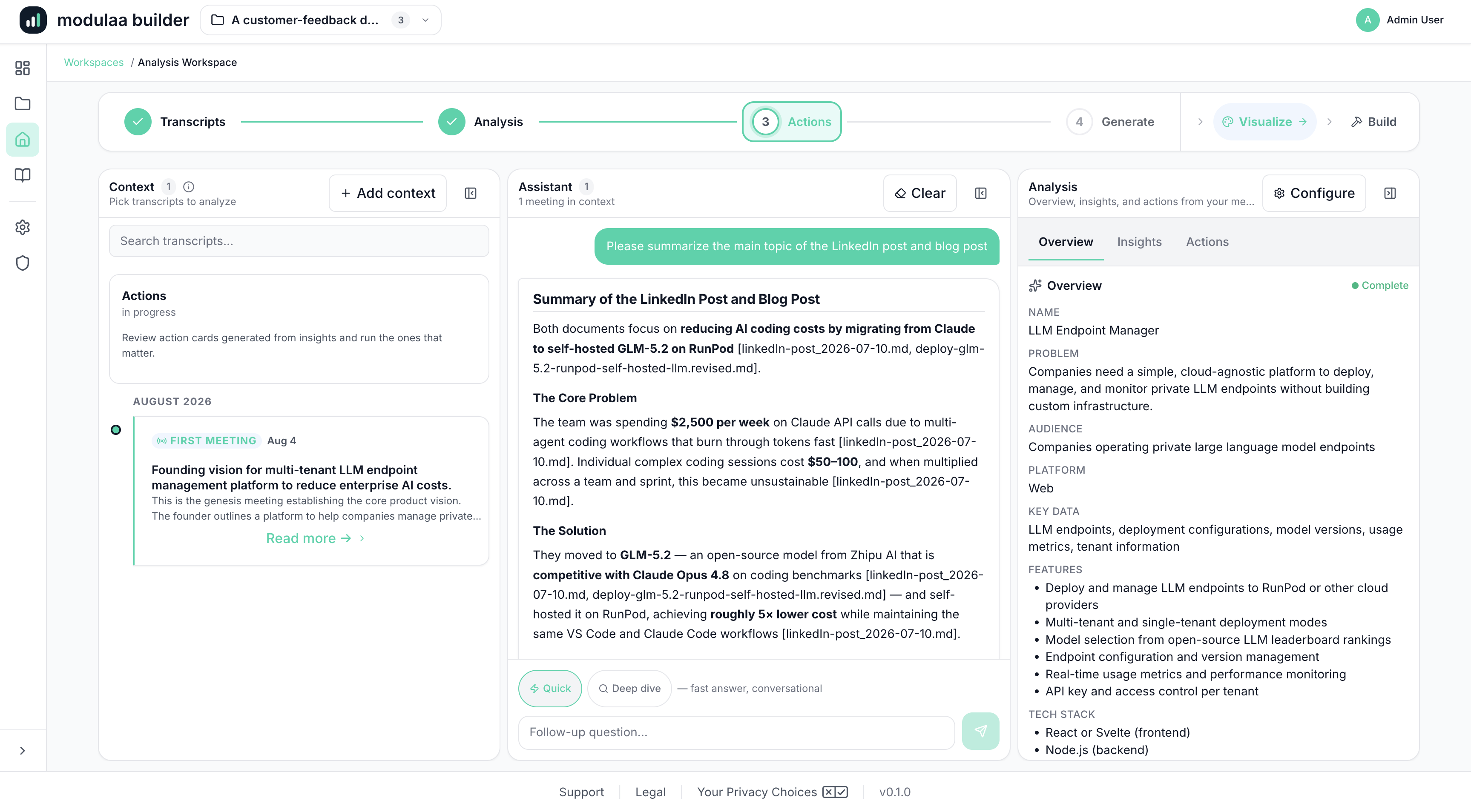 The modulaa analyzer workspace synthesizing input from multiple data sources into signal.